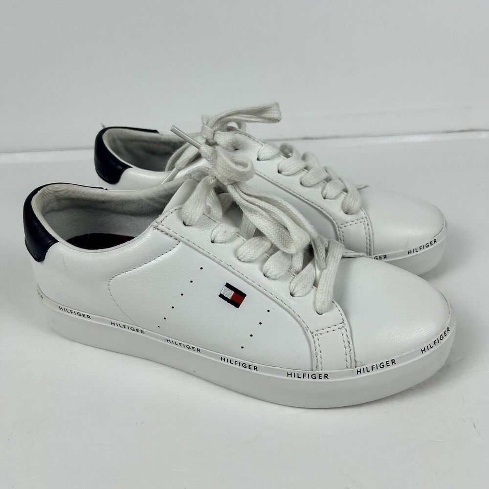 Tommy Hilfiger Henissly 8.5 M Faux Leather Low Top Sneaker White Shoes Logo - Picture 3 of 9